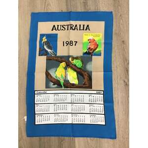 VINTAGE Calendar Tea Towel 1987 - Australia - Birds 