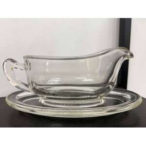 VINTAGE Clear Glass Gravy Boat & Tray - JP Pyrex England