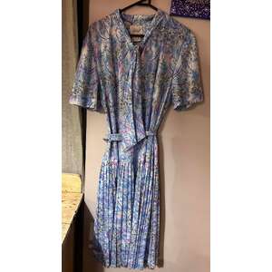 VINTAGE 1970's Stylecraft Day Dress - Blue Pink Purple - Modern Size 14/16