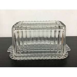 VINTAGE Anchor Hocking Ribbed Glass Butter Dish - 1 Pound 