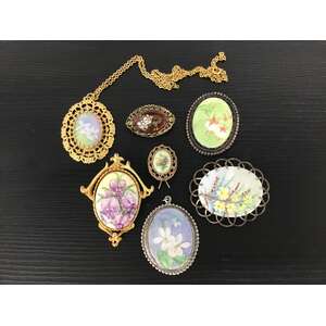 VINTAGE Hand Painted Floral Brooch Pendant Lot of 7 - Australian Wildflowers