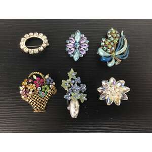 VINTAGE Rhinestone Brooch Lot x 6