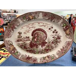 VINTAGE Turkey Thanksgiving Christmas Large Oval Platter - Made in Japan -  46 x 34.5 cm