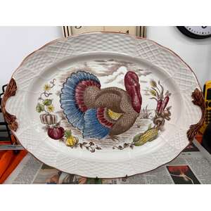 VINTAGE Turkey Thanksgiving Large Oval Platter - Made in Japan -  48 x 36 cm