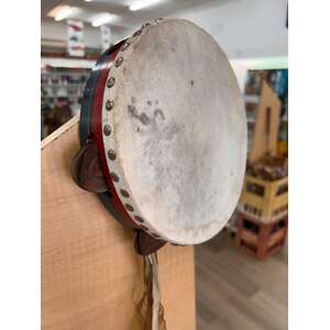 Vintage Tambourine - Japan - Red Blue - Wood & Brass 21.5 cm
