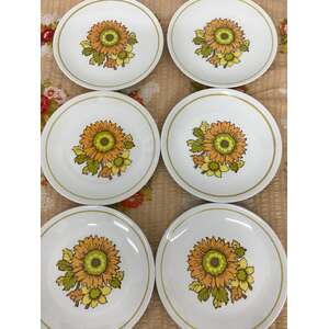 RETRO Ridgway 70's Floral Soleil Side Plates x 6 - Yellow Orange Green
