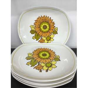 RETRO Ridgway 70's Floral Soleil Dinner Plates x 6 - Yellow Orange Green