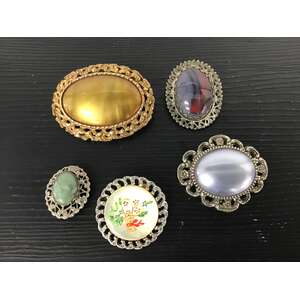 VINTAGE Cabachon Brooch Lot of 5
