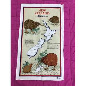 VINTAGE Souvenir Tea Towel New Zealand - Kiwis