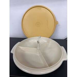 VINTAGE Tupperware Suzette - Tri Serving Snack Plate - Mustard Yellow