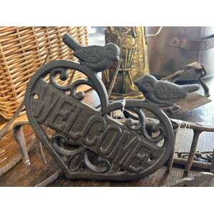 Welcome Cast Iron Sign - Rustic Love Birds