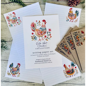 Folk Art Chicken Writing Paper Set - Handmade