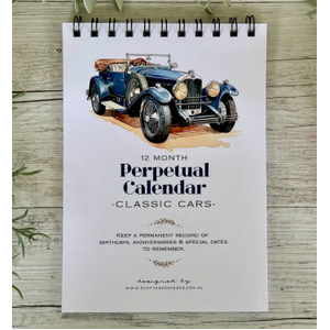 12 Month Perpetual Calendar - Classic Cars - Handmade