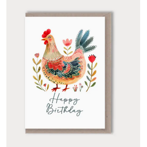 Folk Art Chicken Birthday Card - Handmade