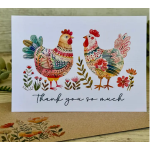 Folk Art Chicken Thank You Card - Handmade