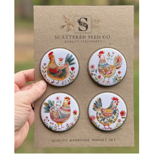 Folk Art Chicken Magnet Set of 4 - Handmade