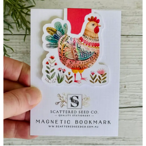 Folk Art Chicken Magnetic Bookmark - Red