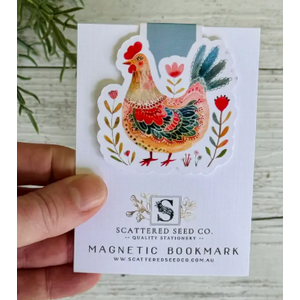 Folk Art Chicken Magnetic Bookmark - Blue