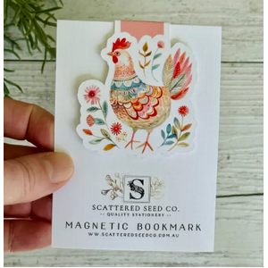 Folk Art Chicken Magnetic Bookmark - Pink