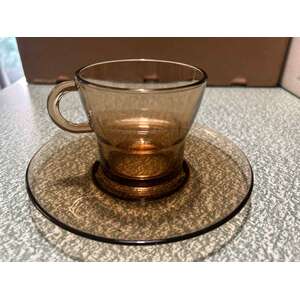 VINTAGE Brown Glass Tea or Coffee Cup & Saucer by Duralex - France