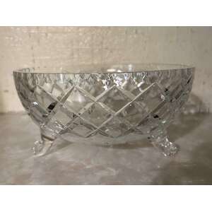 VINTAGE Joseph Inwald Cut Crystal Bowl - Tri-Footed - 19 cm