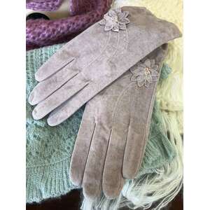 Suede Ladies Gloves - Light Pink - Floral