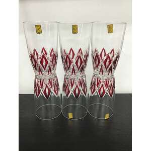 VINTAGE Reims France Ruby Harlequin Drinking Glasses x 6 