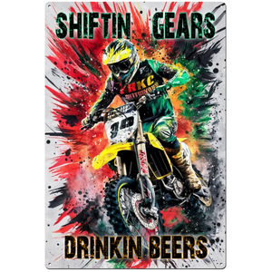 Dirt Bikes Shiftin Gears -  Retro Tin Sign - 20 x 30 cm Portrait