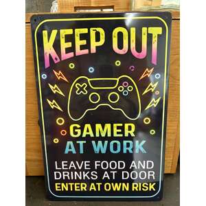 Keep Out Gamer at Work -  Retro Tin Sign - 20 x 30 cm Portrait