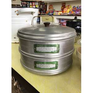 VINTAGE Model Maid 2 Tier Stacking Canister - Scones Biscuits - Aluminium w Bakelite Lid