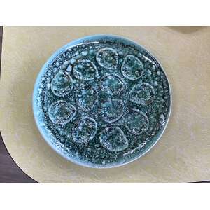 VINTAGE MCM Niderviller Majolica Oyster Plate - Green Mousse - France - 32.5 cm 