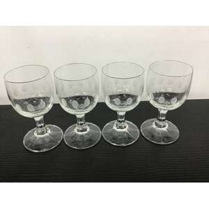VINTAGE Etched Sherry Glasses - Lot of 4 - Oval Indent