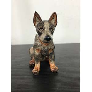 Ceramic Cattle Dog Ornament - Grey - Sitting - 9.8 cm