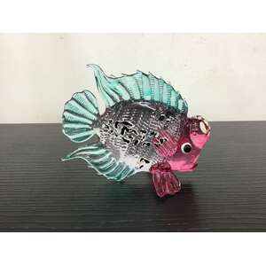 Glass Fish Ornament - Pink & Blue - Hand Blown & Painted - 6 cm