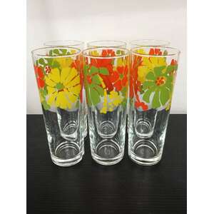 RETRO Flower Power Drinking Glasses - Lot of 6 - Green Orange Yellow 