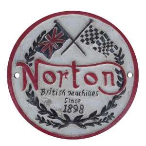 Norton British Machines Since 1898 Sign - Cast Iron - Round - 19.5 cm