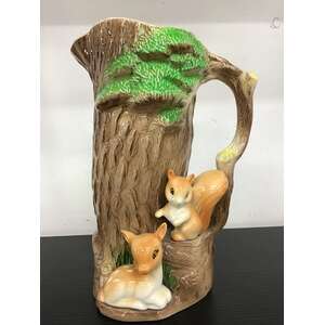 VINTAGE Withernsea Fauna Pitcher Jug | Tree Trunk w Rabbits & Squirrel AF