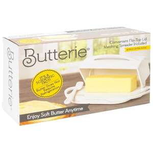 Butterie Flip-Top Butter Dish w Spreader | White