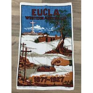 VINTAGE 1977 Eucla Western Australia Souvenir Tea Towel | Golden Jubilee