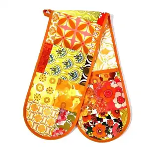 Anna Chandler Seventies Orange Double Oven Glove | Retro Print