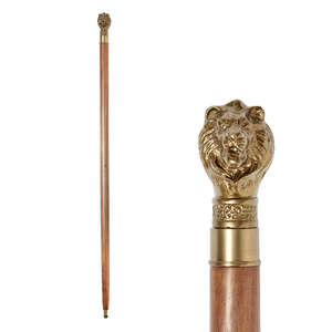 Decorative Lion Head Walking Stick | 94 cm | Timber & Cast Metal | Paradox Collections