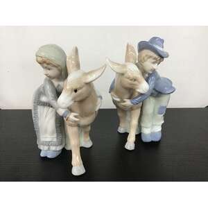 VINTAGE Lenwile Ardalt Japan Donkey Figurine x 2 | Girl & Boy