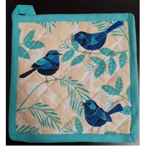 Blue Wren Square Pot Holder | Cotton | Australian Design 