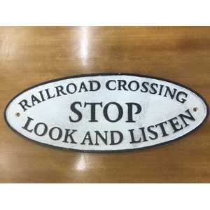 Railroad Crossing Sign - Cast Iron - Oval - Vintage Style - Large