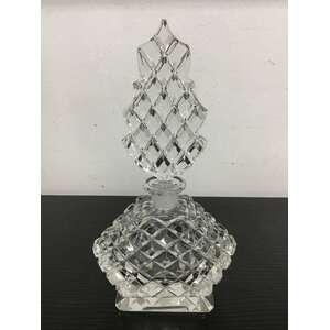VINTAGE Diamond Cut Glass Perfume Bottle w Stopper