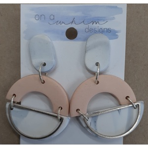 Polymer Earrings - Dangle - Cream & Silver