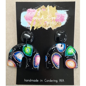 Polymer Earrings - Dangle - Neon Leaves