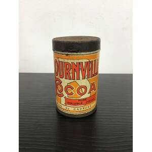 ANTIQUE Lithographed Cadbury Bournville Cocoa Sample Tin - Cylinder Shape 