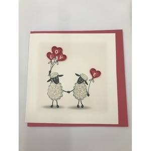 Greeting Card  - Sheep Love - Handmade Quilling - Blank