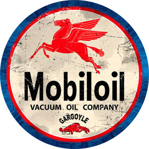 Mobiloil Vacuum Oil Co Round Tin Sign - 30 cm Diameter 